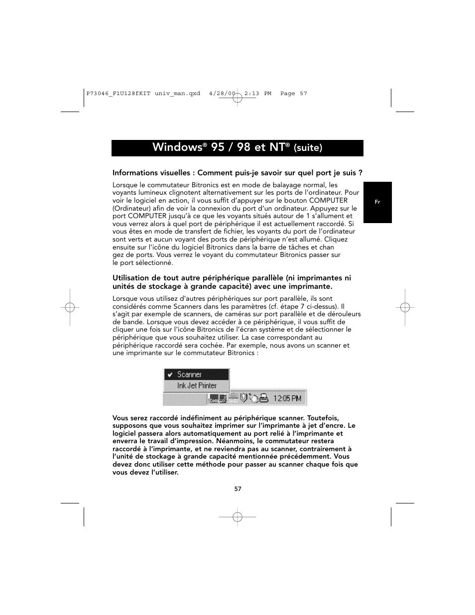 Windows, 95 / 98 et nt, Suite) | Belkin BITRONICS P73046 User Manual | Page 61 / 179