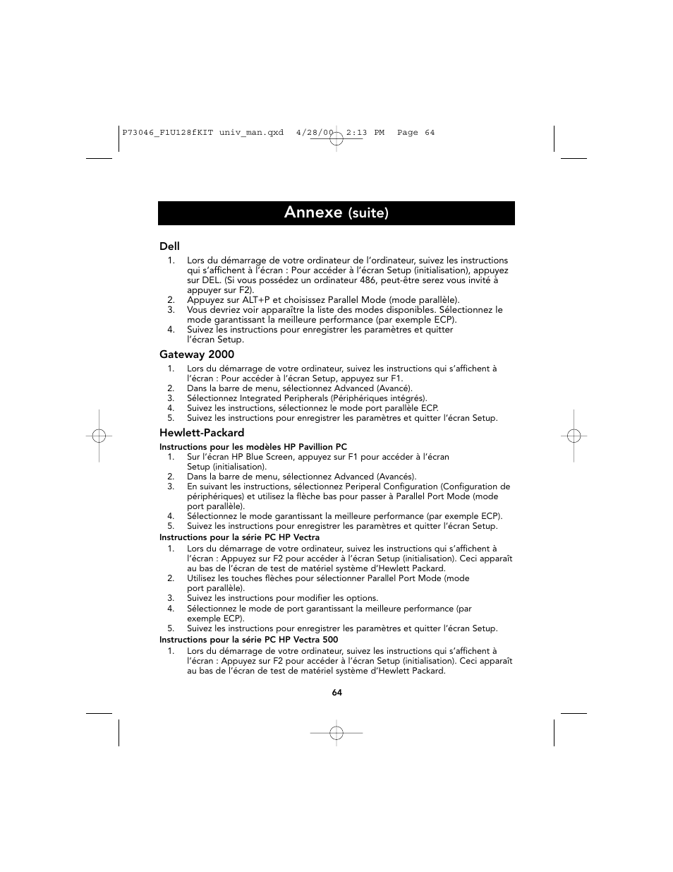 Annexe, Suite) | Belkin BITRONICS P73046 User Manual | Page 68 / 179