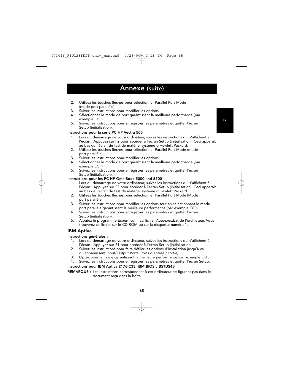 Annexe, Suite) | Belkin BITRONICS P73046 User Manual | Page 69 / 179