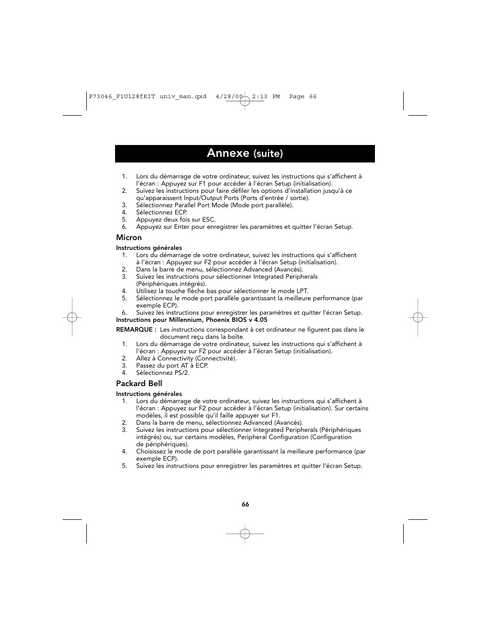 Annexe, Suite) | Belkin BITRONICS P73046 User Manual | Page 70 / 179