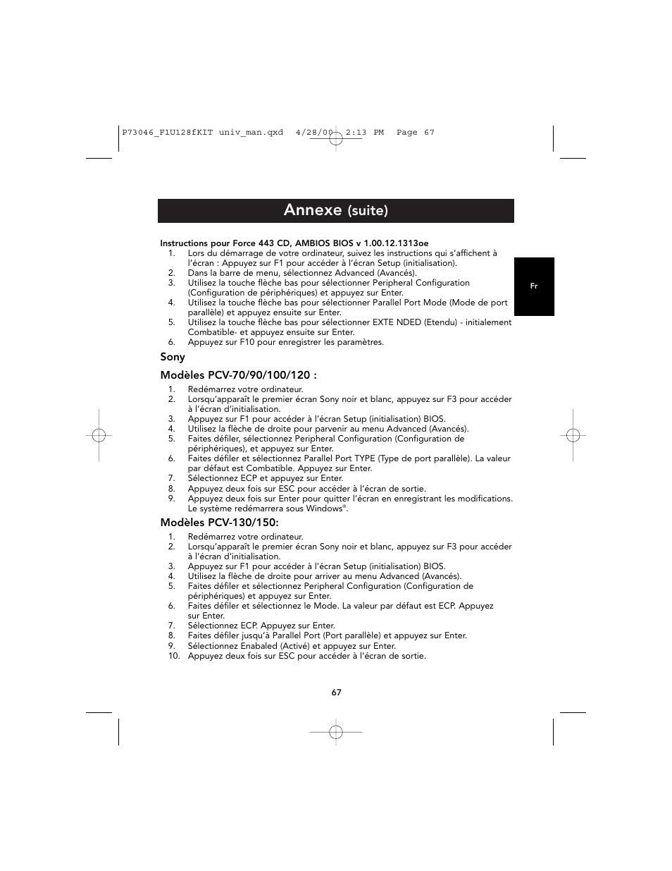 Annexe, Suite) | Belkin BITRONICS P73046 User Manual | Page 71 / 179