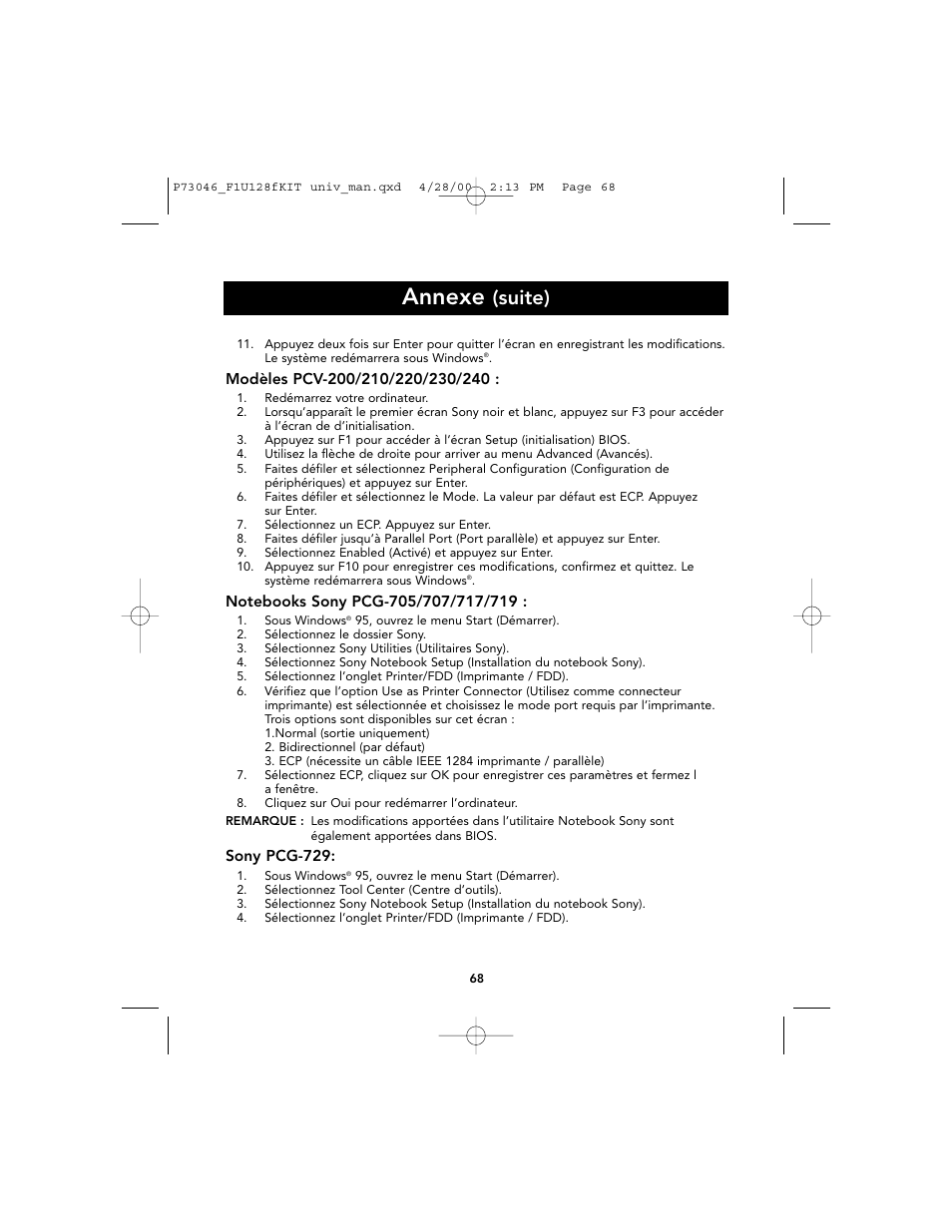 Annexe, Suite) | Belkin BITRONICS P73046 User Manual | Page 72 / 179