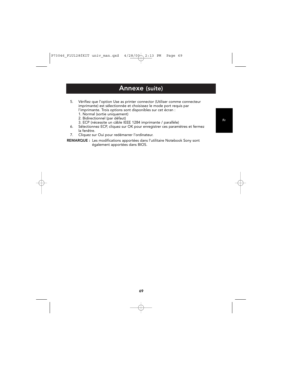 Annexe, Suite) | Belkin BITRONICS P73046 User Manual | Page 73 / 179