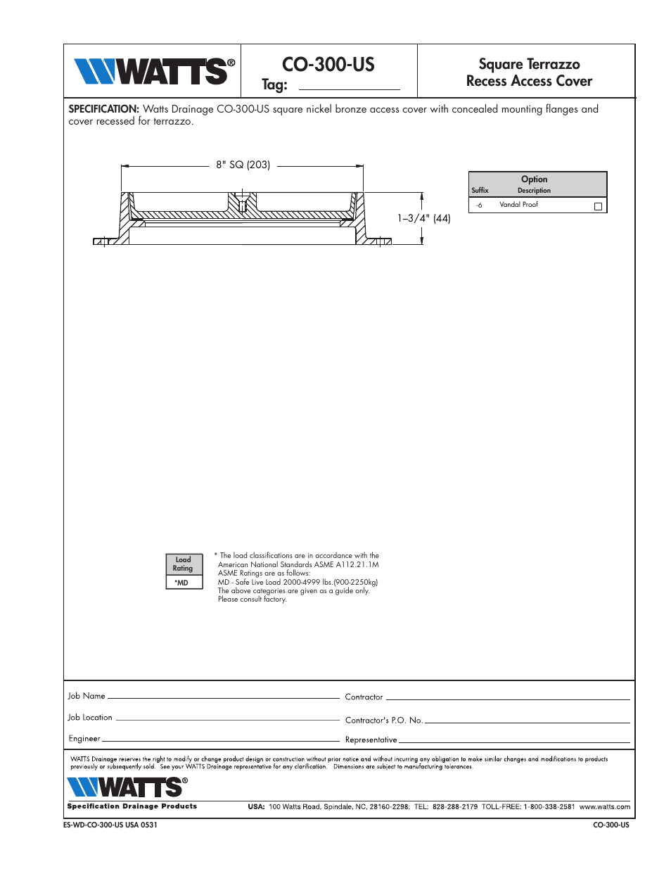 Watts CO-300-US User Manual | 1 page
