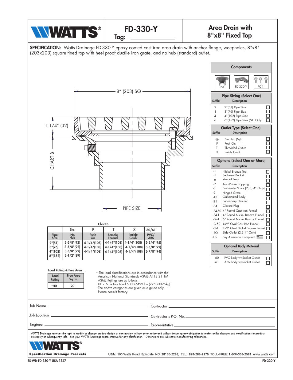 Watts FD-330-Y User Manual | 1 page