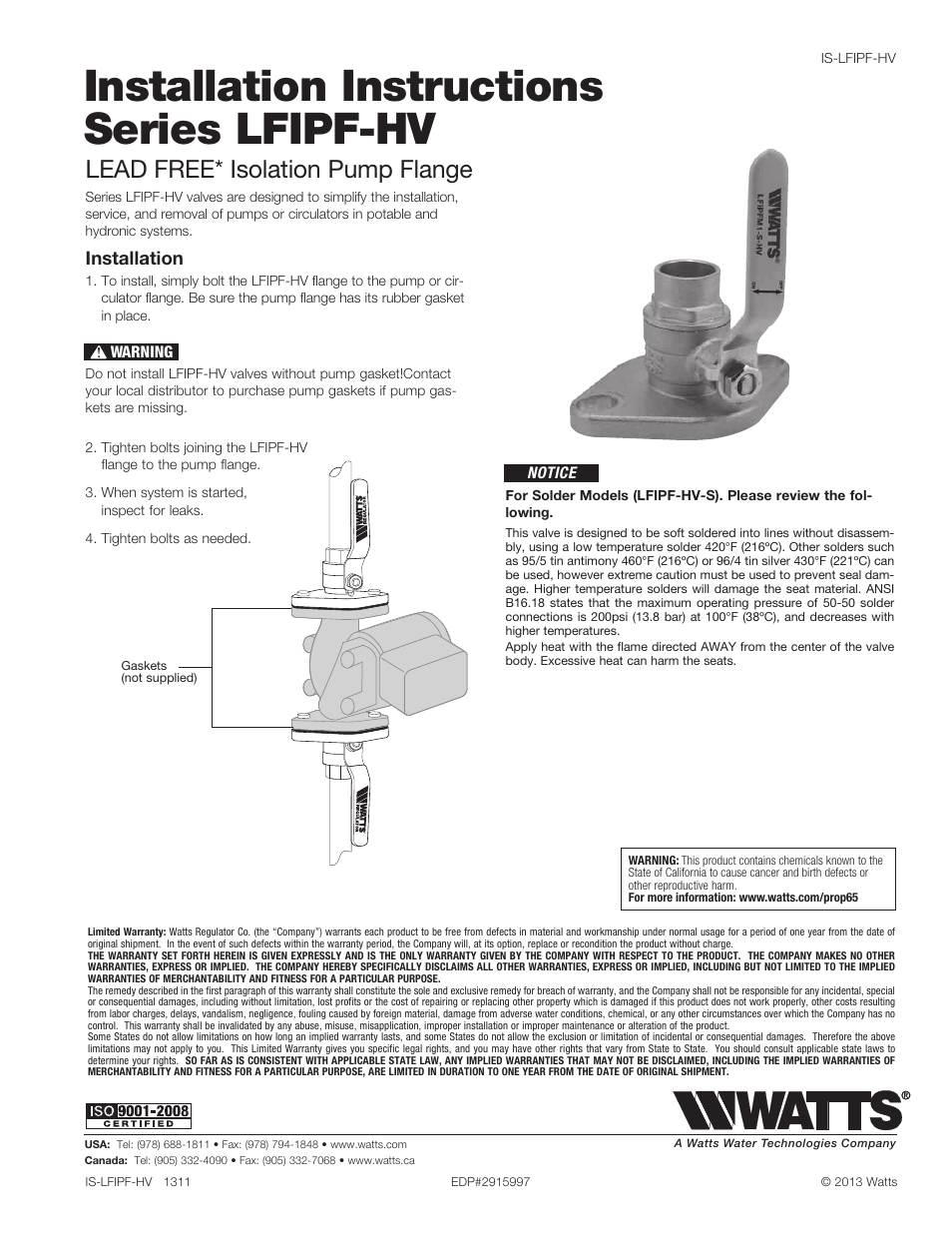 Watts LFIPF-HV User Manual | 1 page