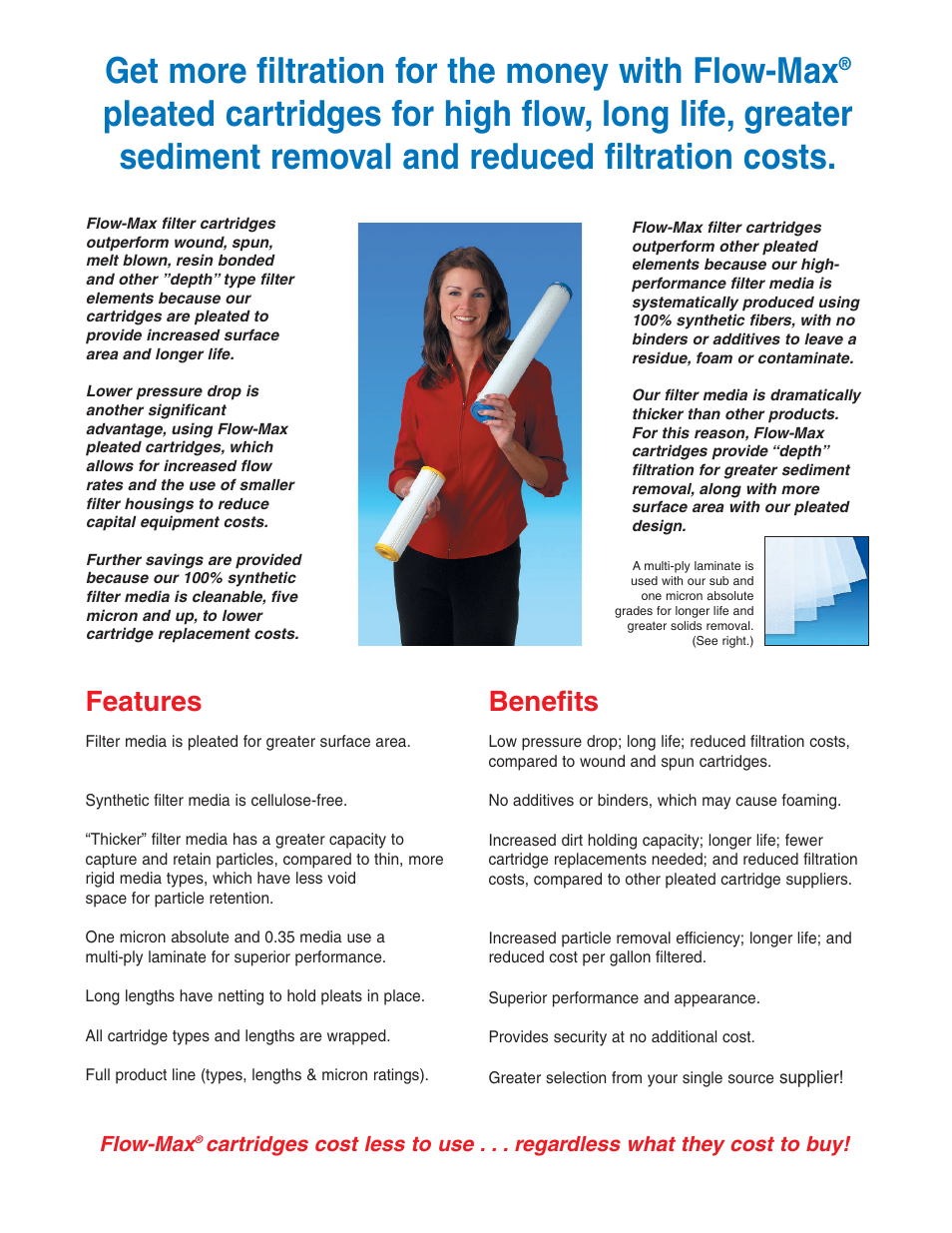 Get more filtration for the money with flow-max, Features, Benefits | Watts FM-BB-20-5 User Manual | Page 2 / 8