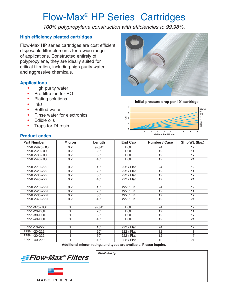 Flow-max, Hp series cartridges, Filters | Watts FM-BB-20-5 User Manual | Page 8 / 8