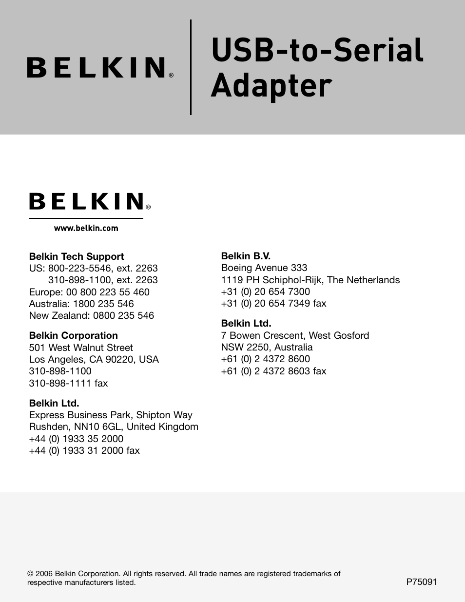 Usb-to-serial adapter | Belkin F5U257 User Manual | Page 12 / 12