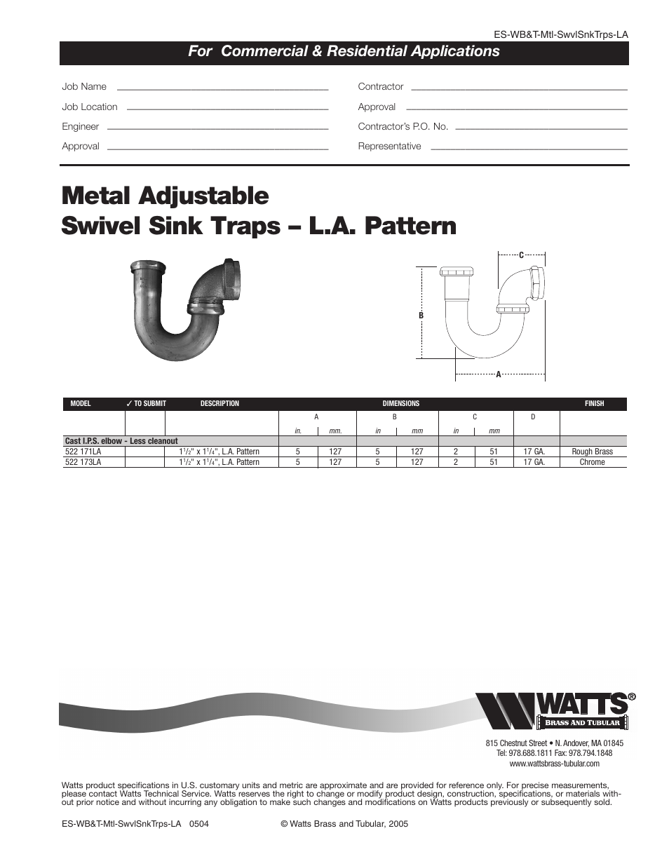 Watts 522 173LA User Manual | 1 page