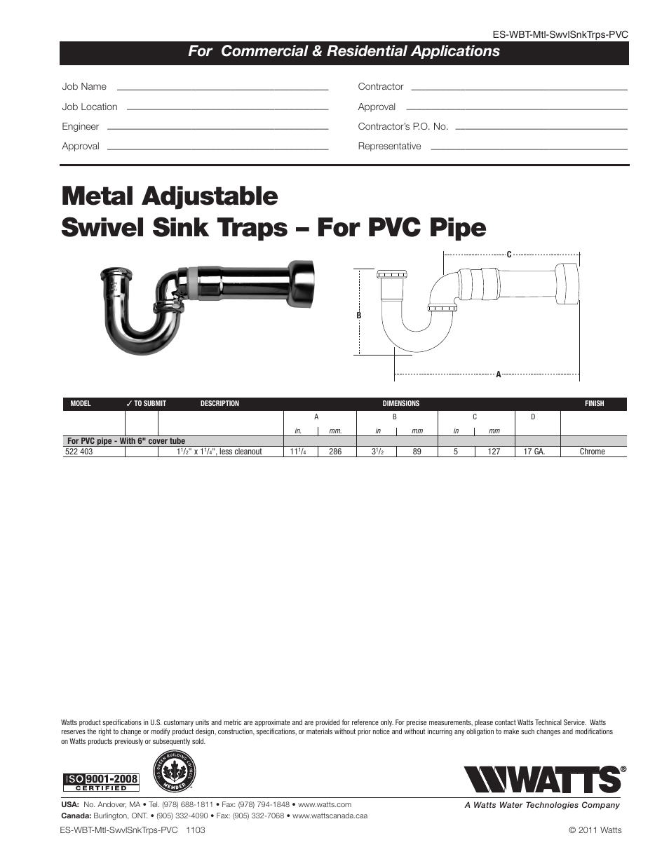 Watts 522 603 User Manual | 1 page