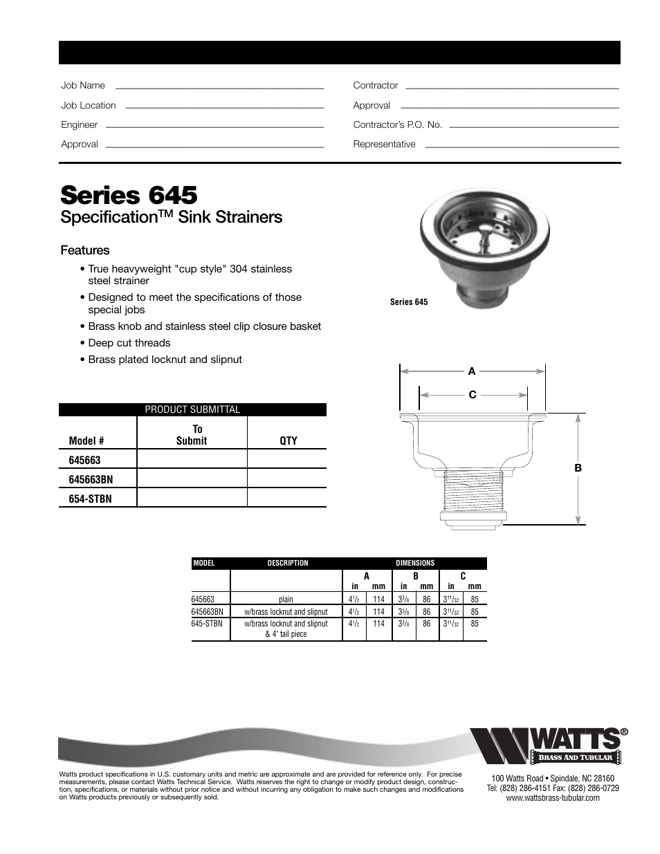 Watts 645 User Manual | 1 page