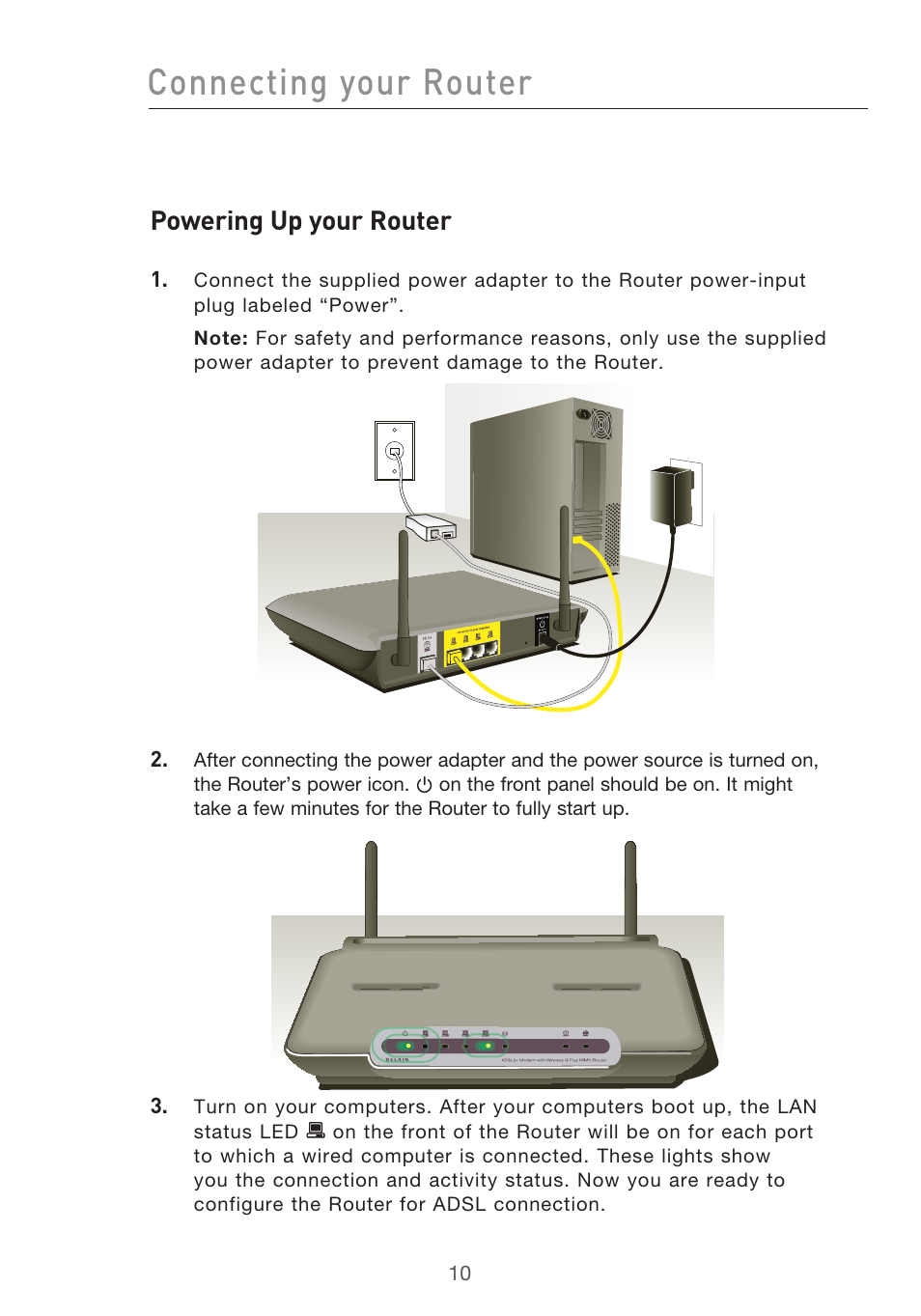 Connecting your router, Powering up your router | Belkin P75125UK User Manual | Page 13 / 92