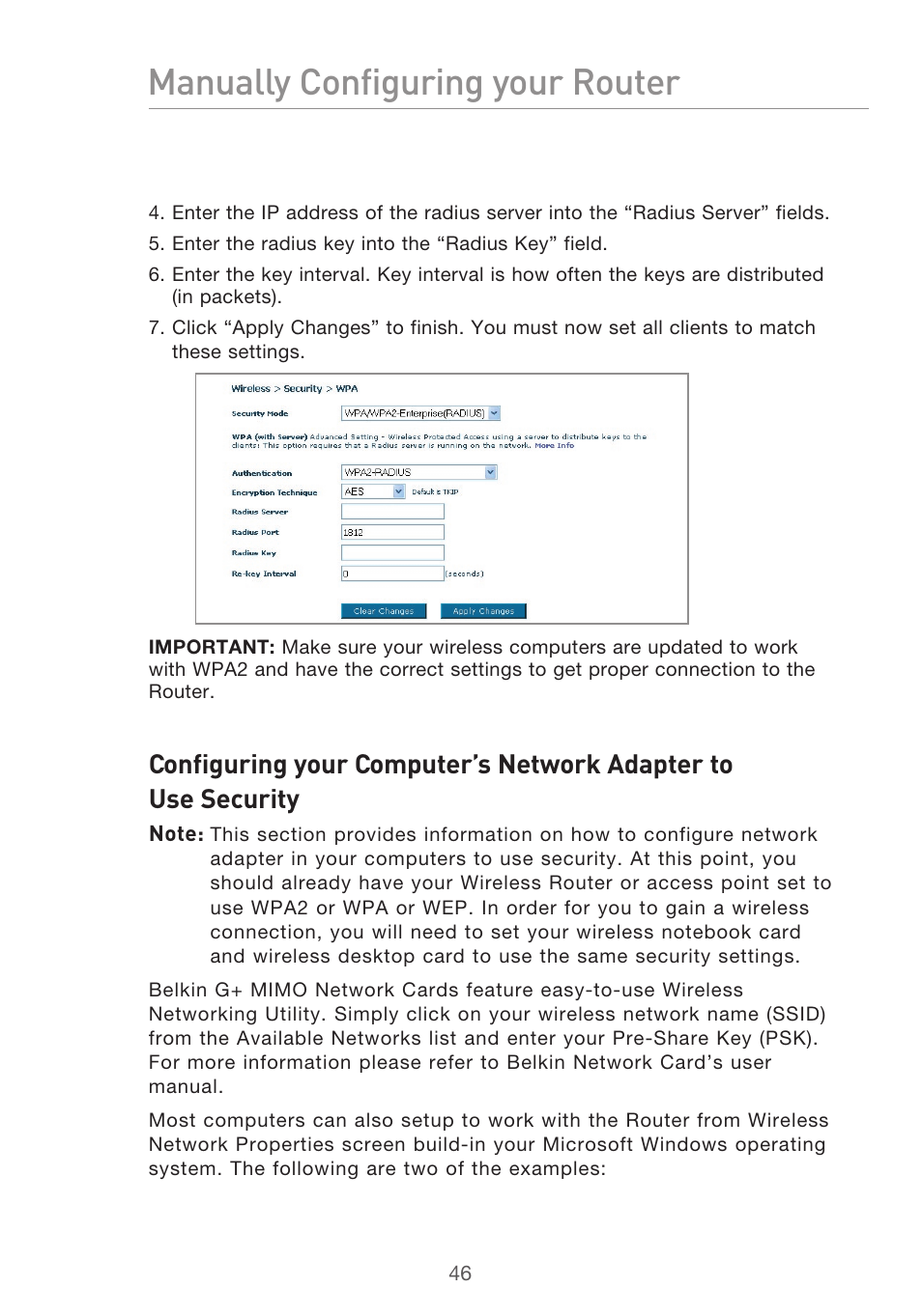 Manually configuring your router | Belkin P75125UK User Manual | Page 49 / 92