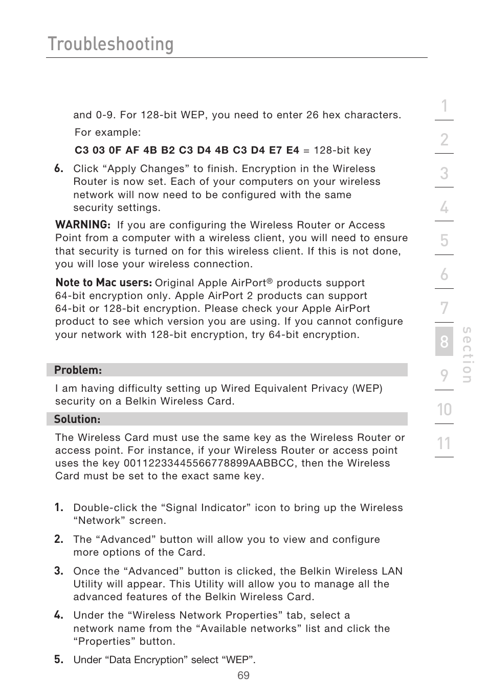 Troubleshooting, Se ct io n | Belkin P75125UK User Manual | Page 72 / 92