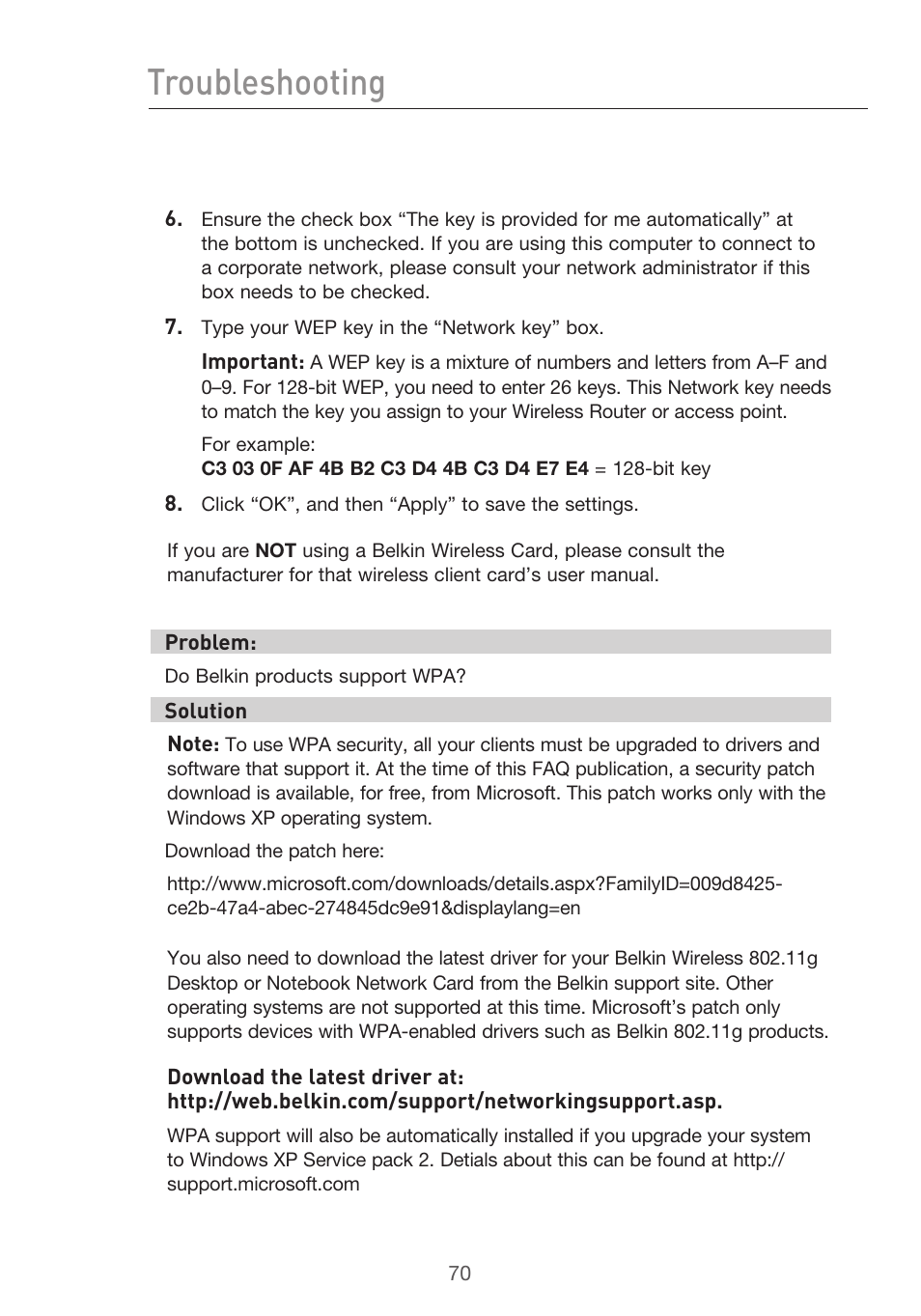 Troubleshooting | Belkin P75125UK User Manual | Page 73 / 92