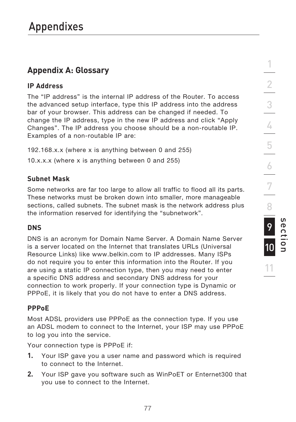 Appendixes | Belkin P75125UK User Manual | Page 80 / 92