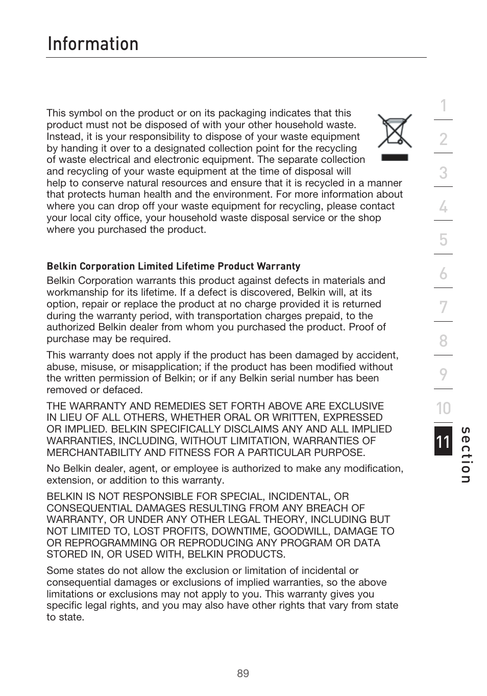 Information, Se ct io n | Belkin P75125UK User Manual | Page 92 / 92