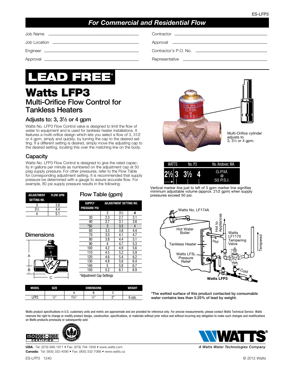 Watts LFP3 User Manual | 1 page