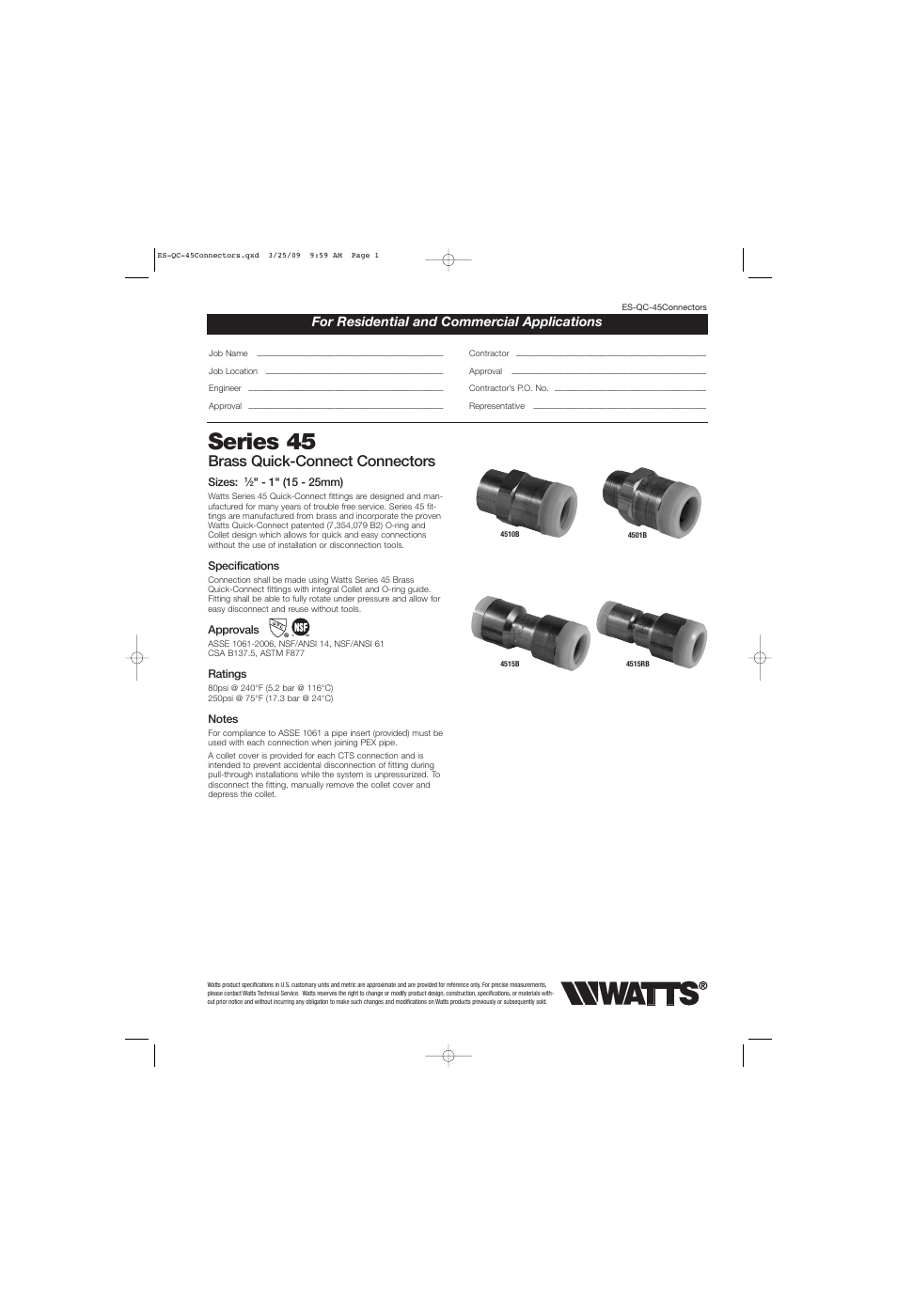 Watts 4515RB User Manual | 2 pages