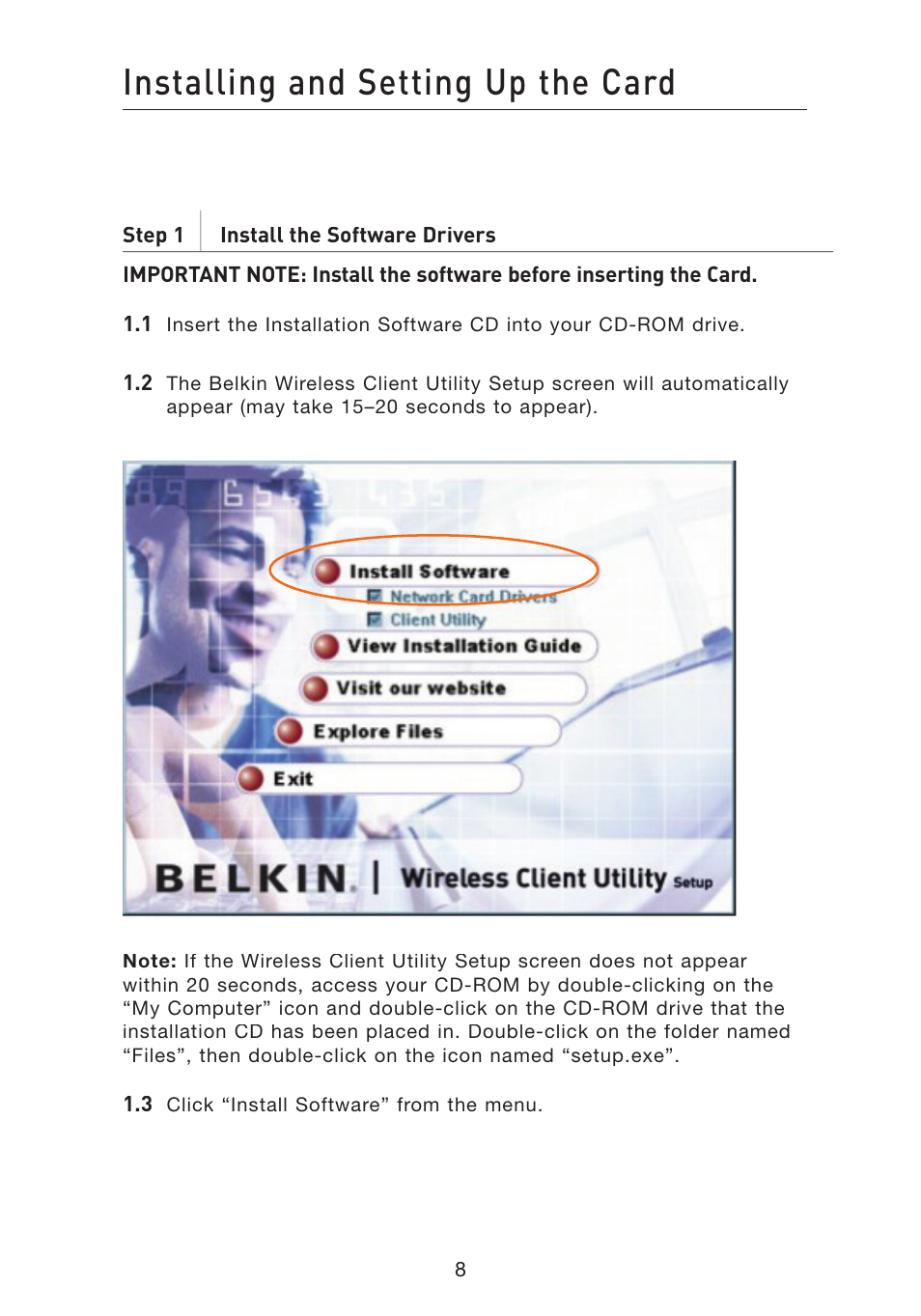 Installing and setting up the card | Belkin F5D8010 User Manual | Page 10 / 45