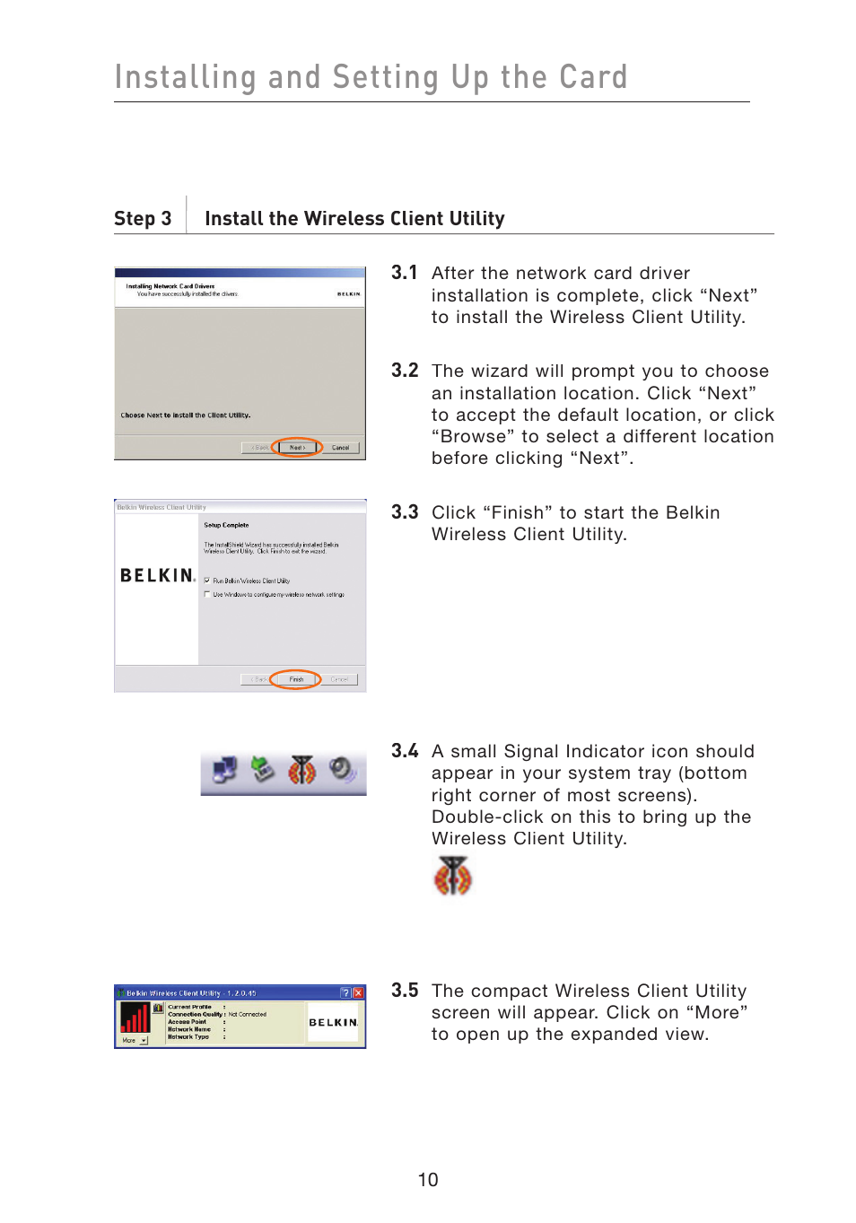 Installing and setting up the card | Belkin F5D8010 User Manual | Page 12 / 45