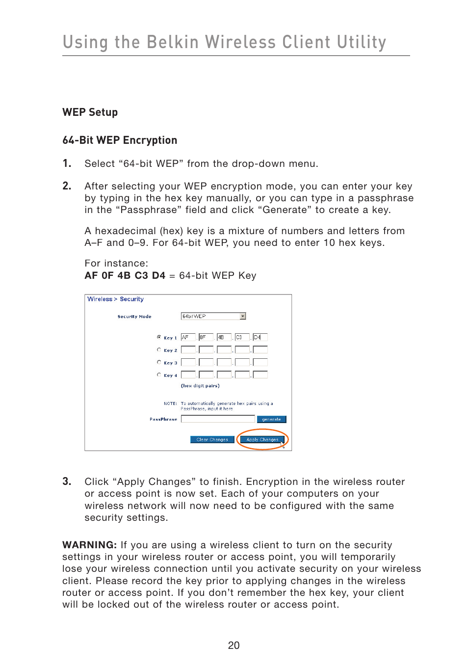 Using the belkin wireless client utility | Belkin F5D8010 User Manual | Page 22 / 45