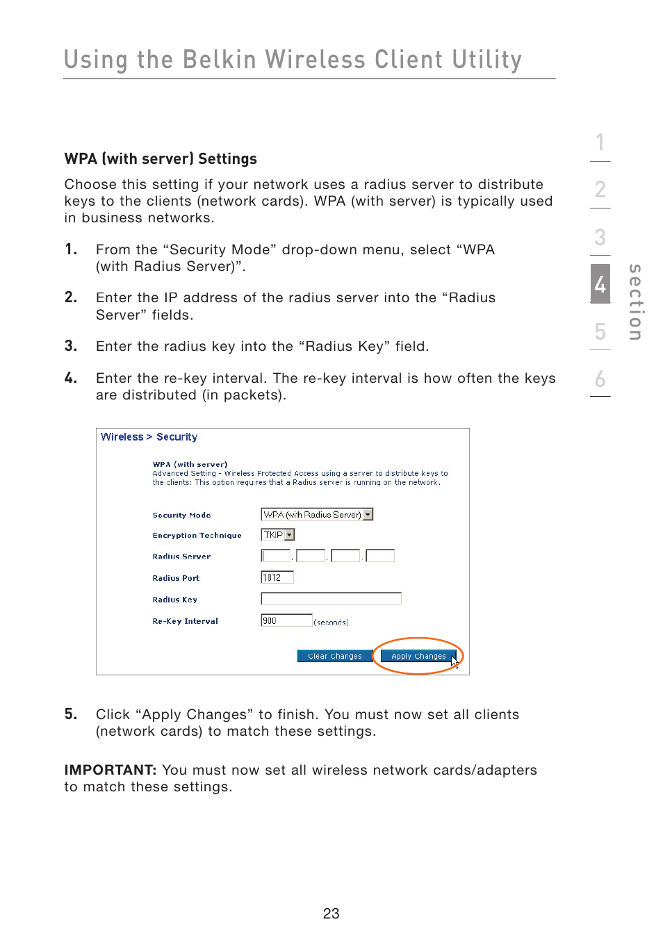 Using the belkin wireless client utility, Se ct io n | Belkin F5D8010 User Manual | Page 25 / 45