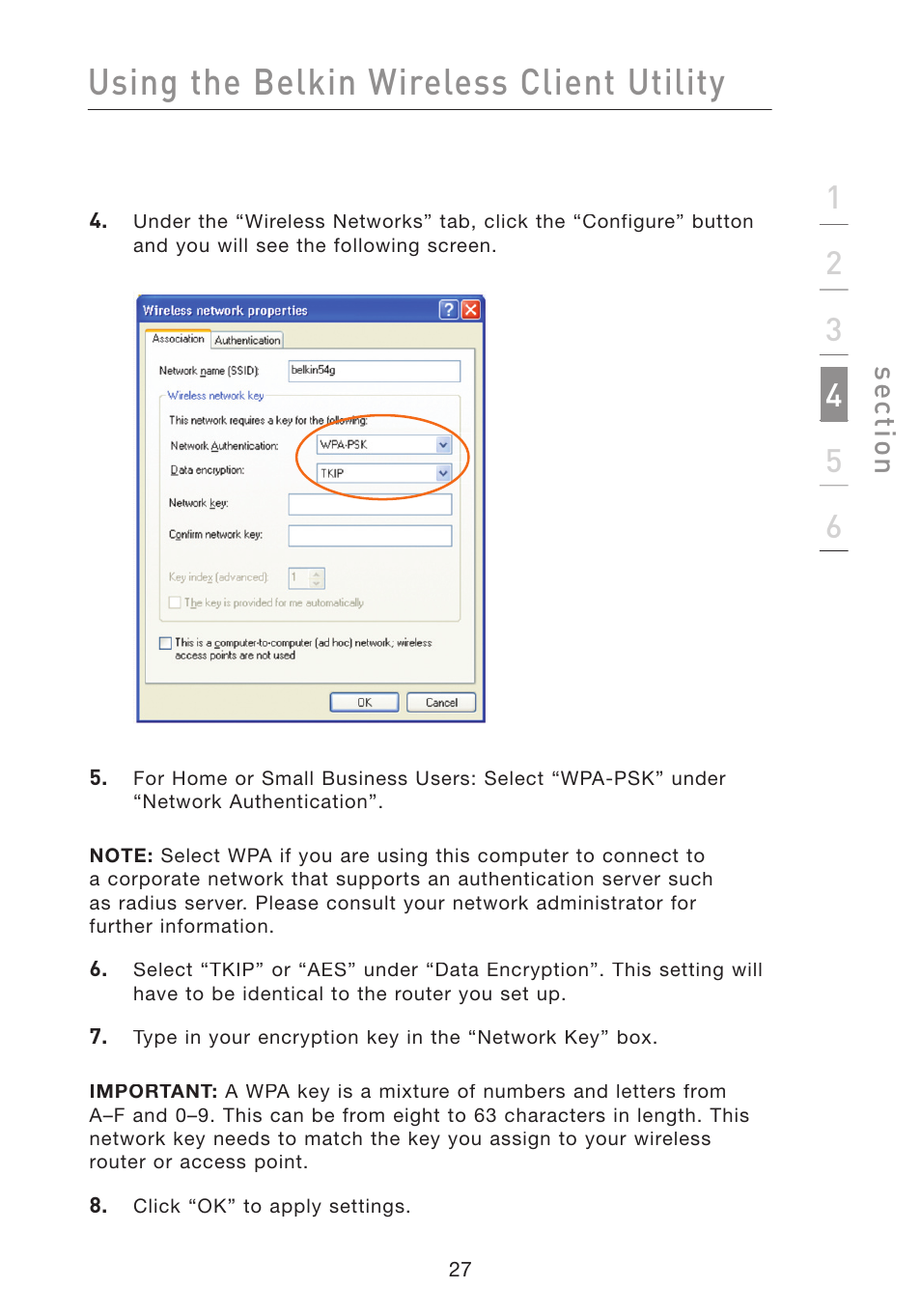 Using the belkin wireless client utility, Se ct io n | Belkin F5D8010 User Manual | Page 29 / 45