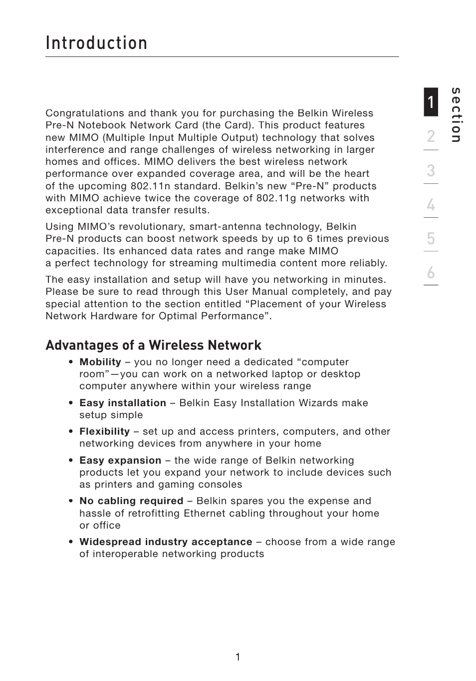 Introduction, Se ct io n | Belkin F5D8010 User Manual | Page 3 / 45