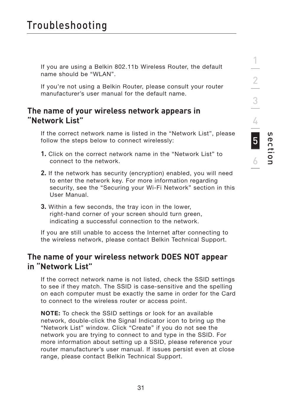 Troubleshooting, Se ct io n | Belkin F5D8010 User Manual | Page 33 / 45