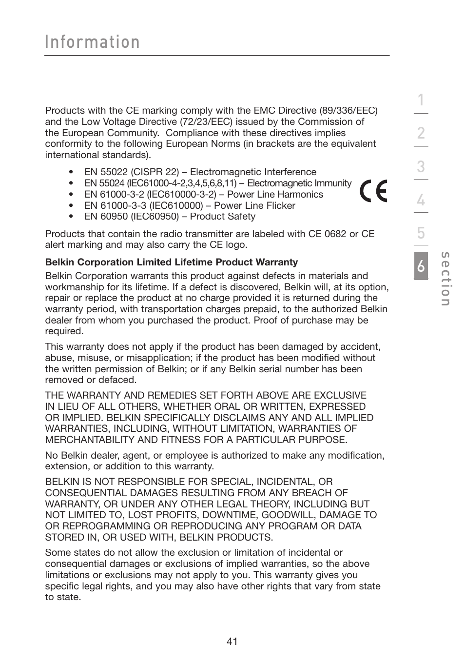 Information, Se ct io n | Belkin F5D8010 User Manual | Page 43 / 45