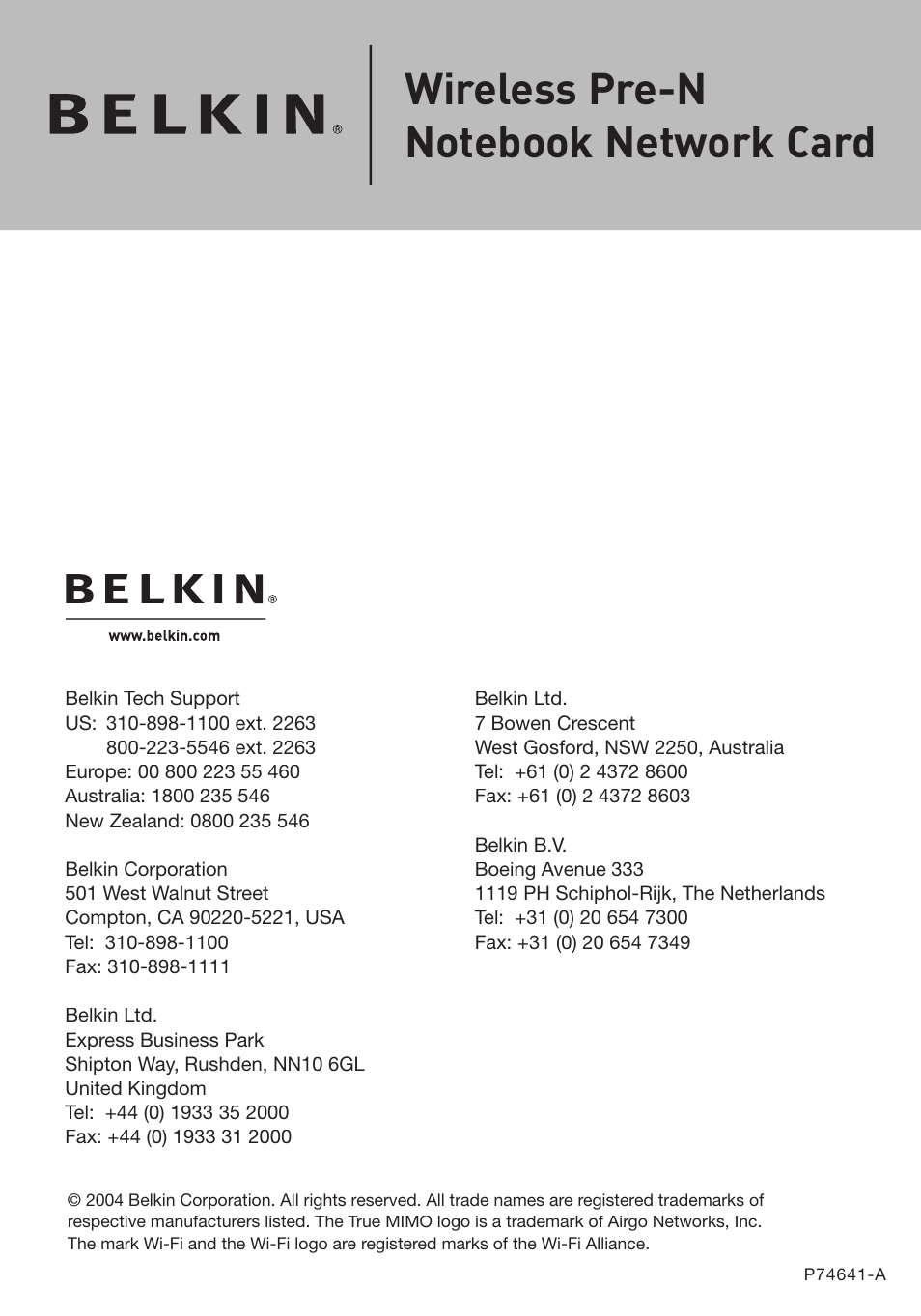 Belkin F5D8010 User Manual | Page 45 / 45