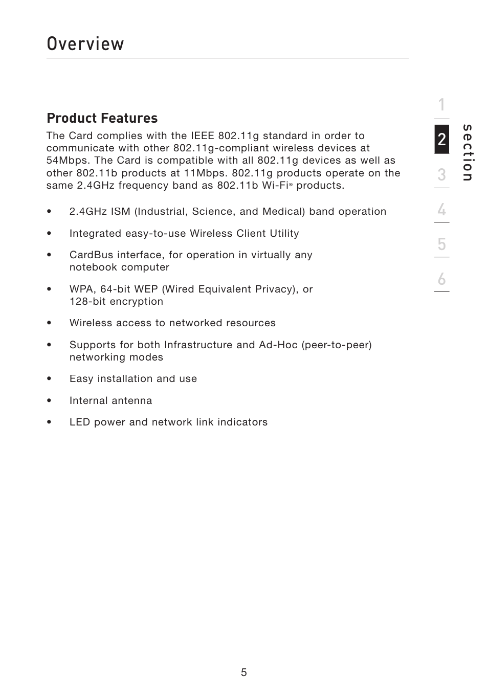 Overview, Se ct io n | Belkin F5D8010 User Manual | Page 7 / 45