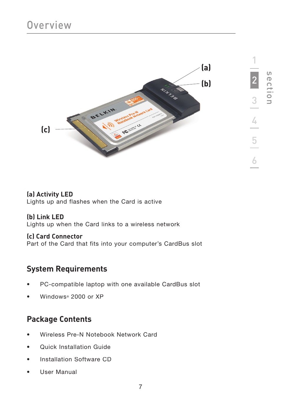 Overview, Se ct io n | Belkin F5D8010 User Manual | Page 9 / 45