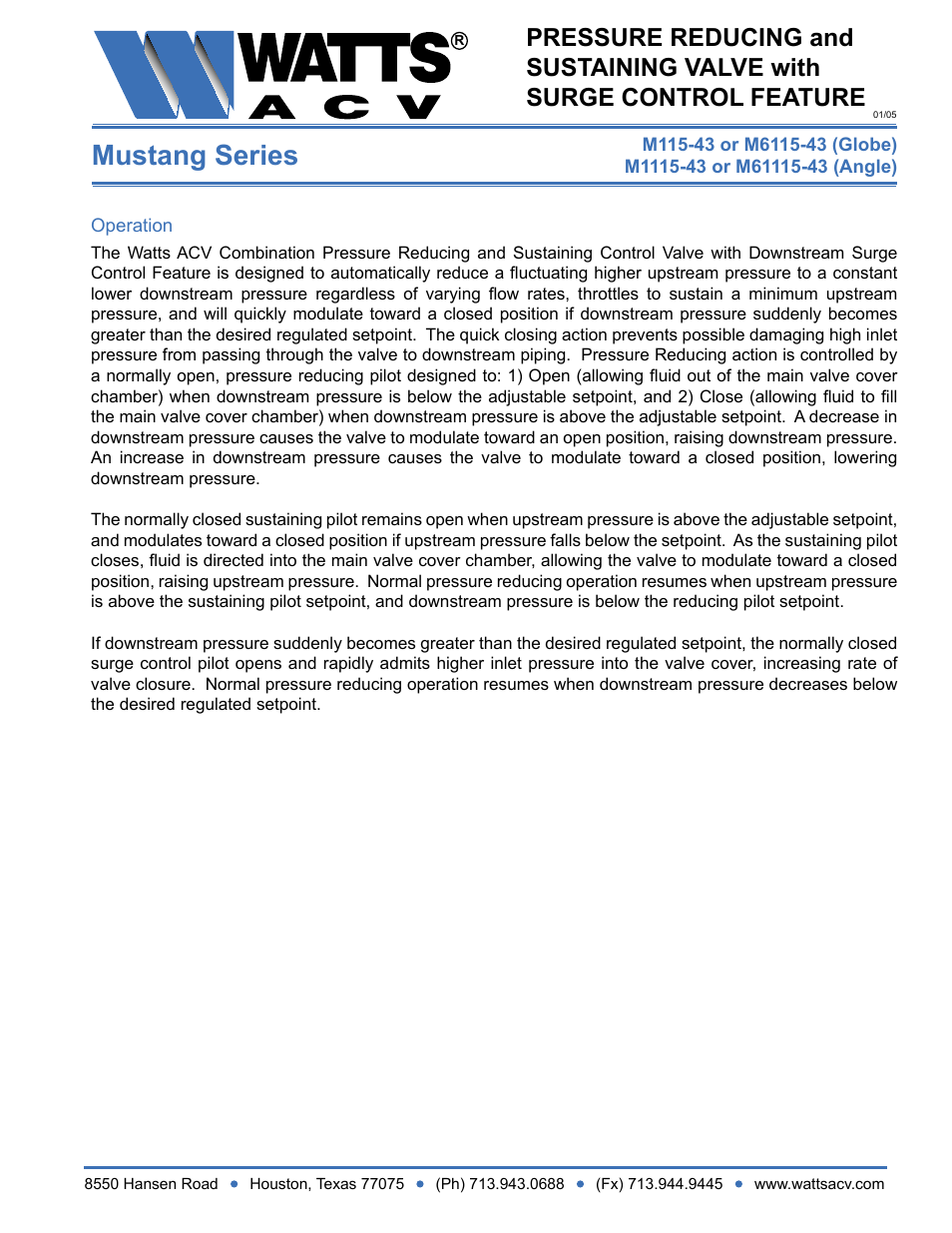 Watts M1115-43 User Manual | 2 pages