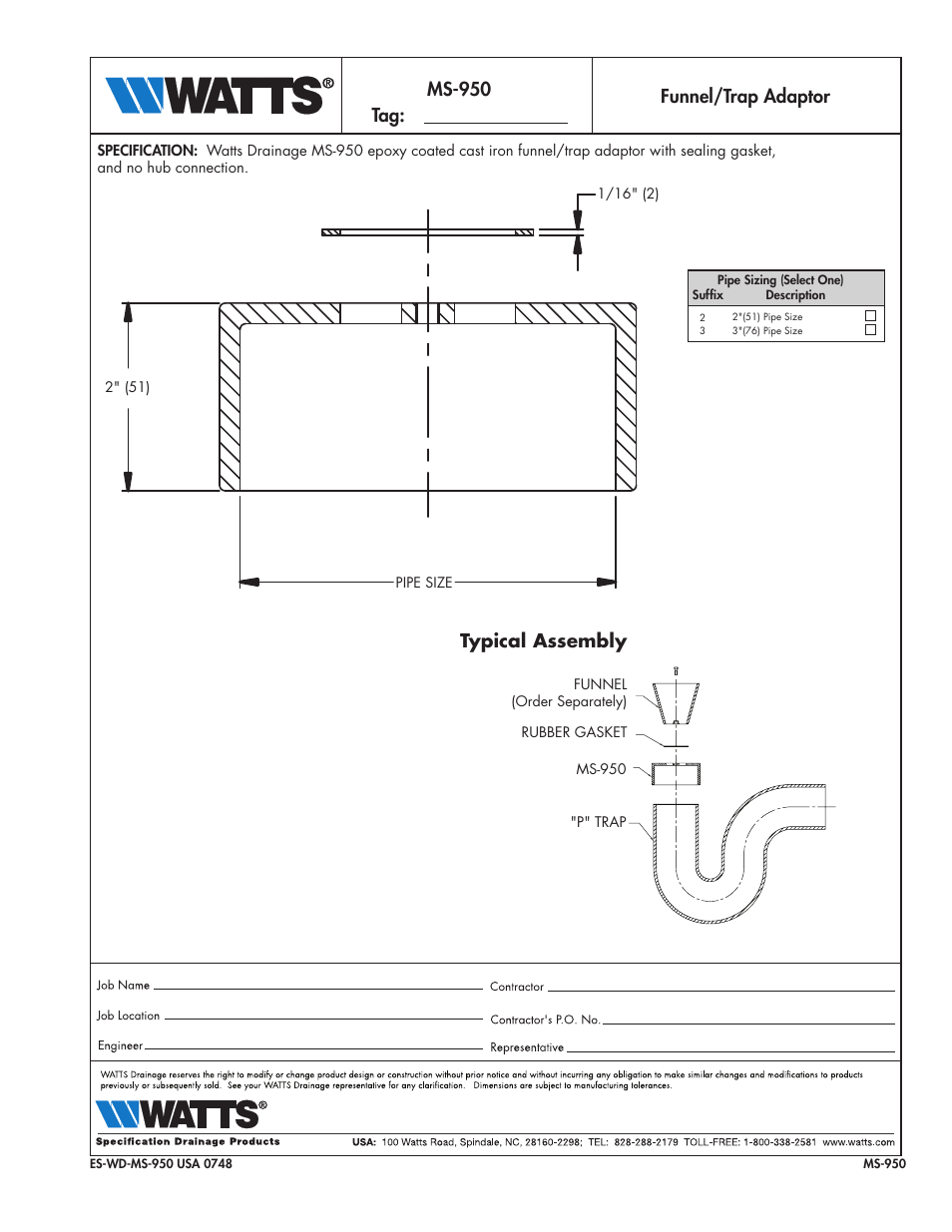 Watts MS-950 User Manual | 1 page