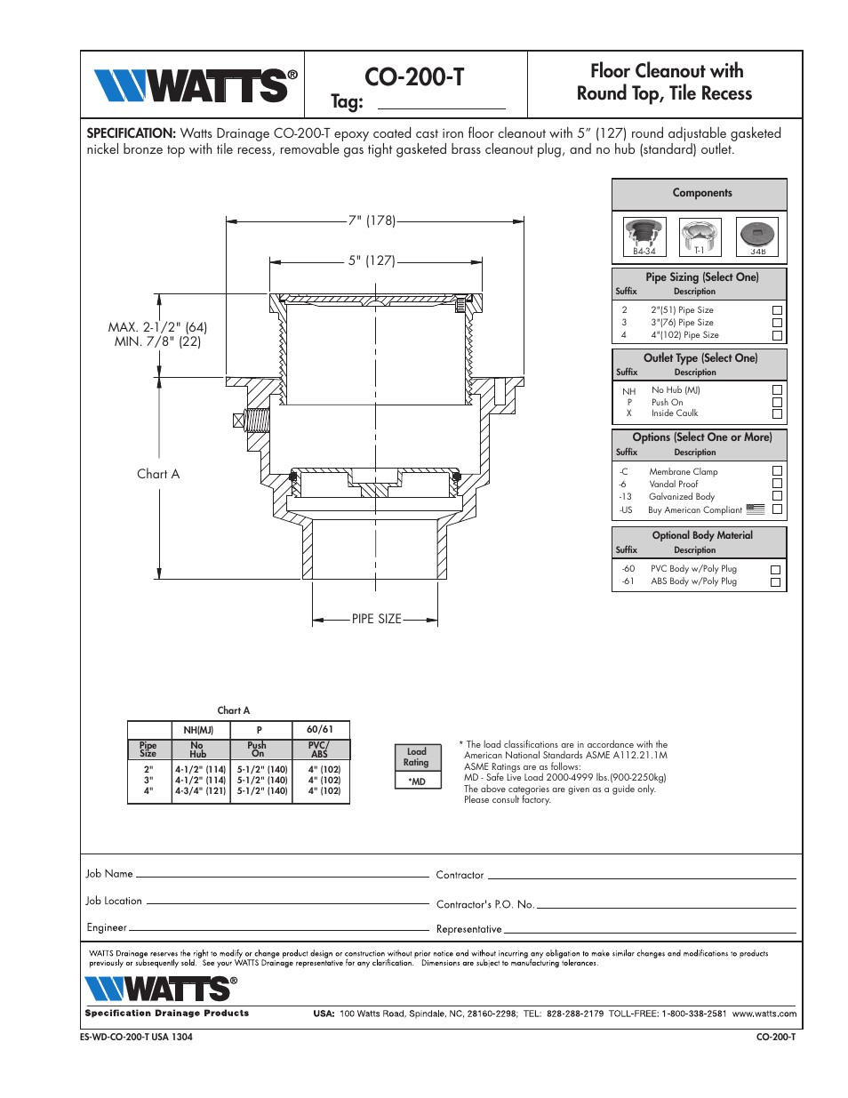 Watts CO-200-T User Manual | 1 page