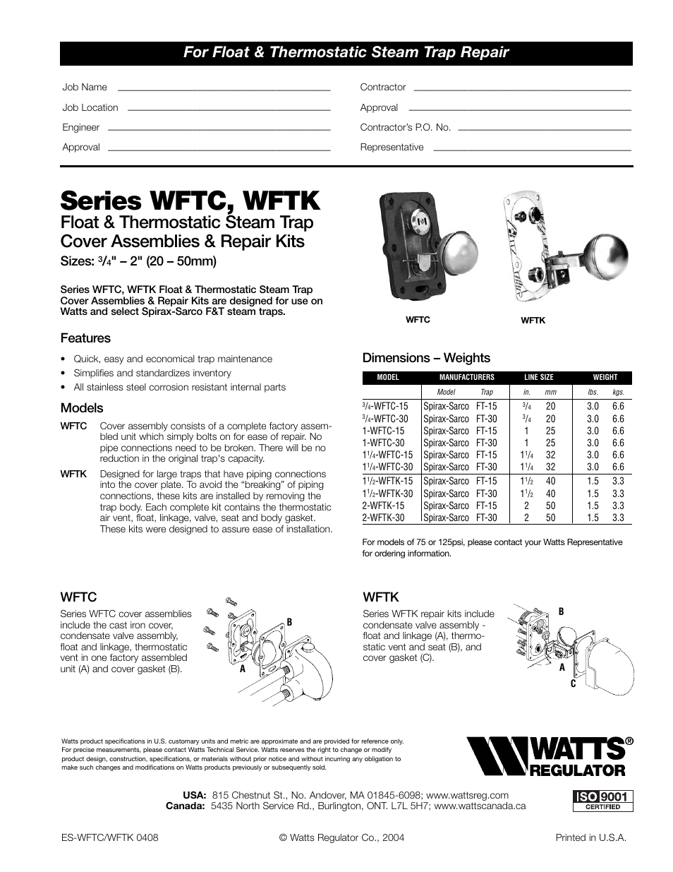 Watts WFTK User Manual | 1 page