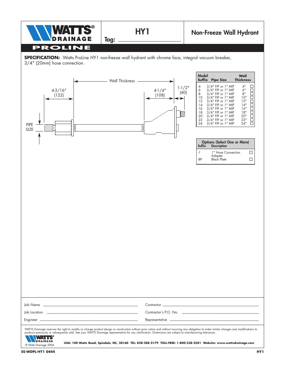 Watts HY1 User Manual | 1 page