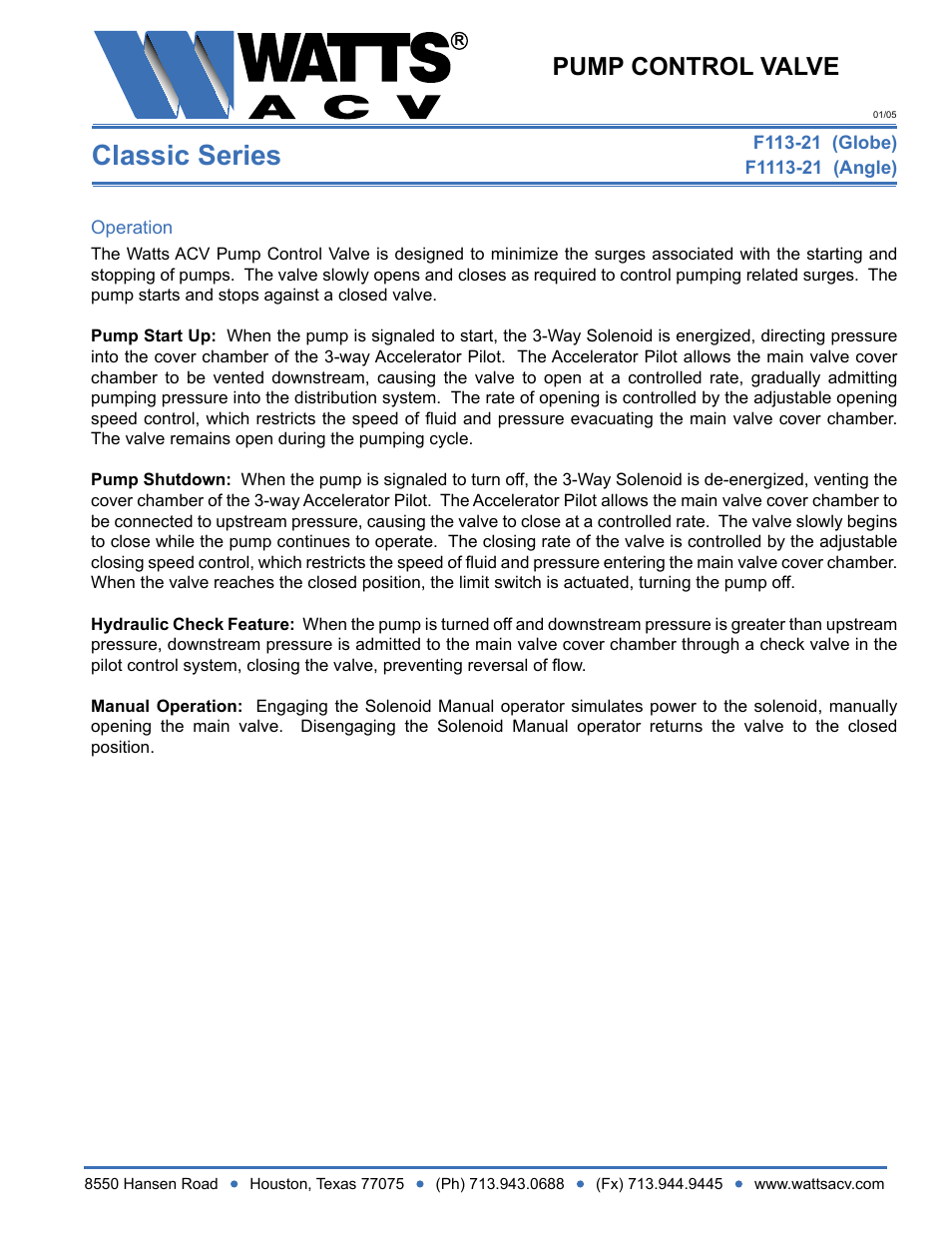 Watts F1113-21 User Manual | 2 pages