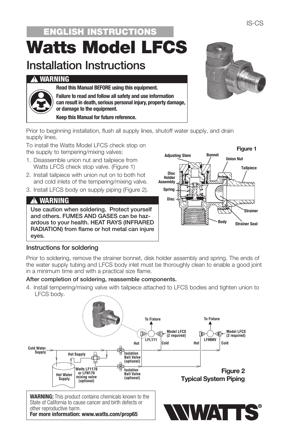 Watts LFCS User Manual | 4 pages