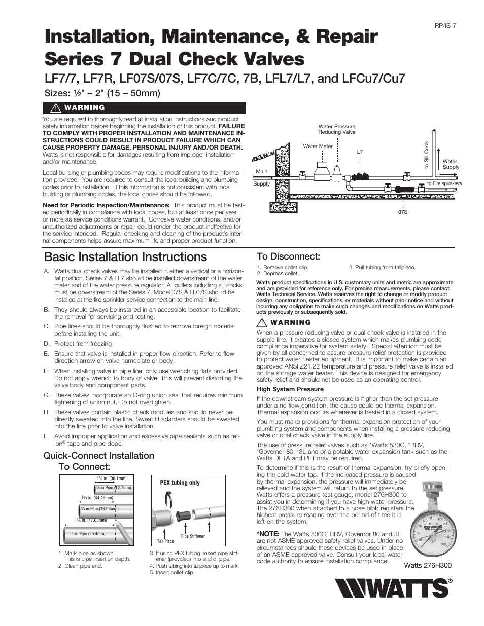 Watts L7 User Manual | 2 pages