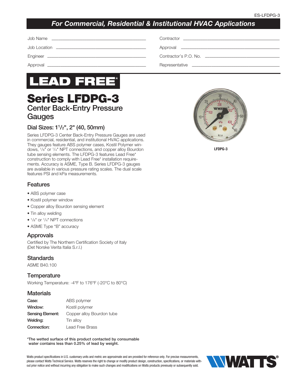 Watts LFDPG-3 User Manual | 2 pages