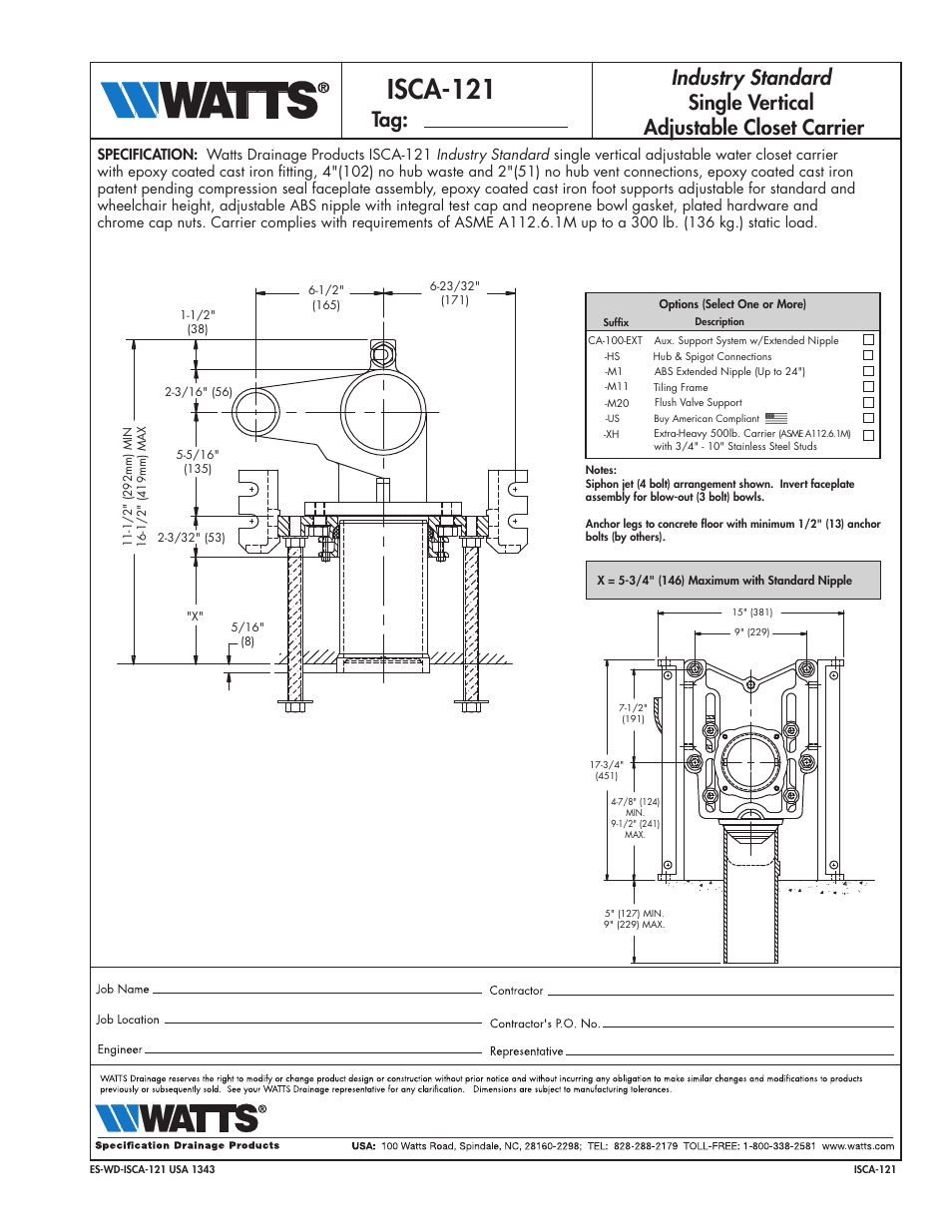 Watts ISCA-121 User Manual | 1 page