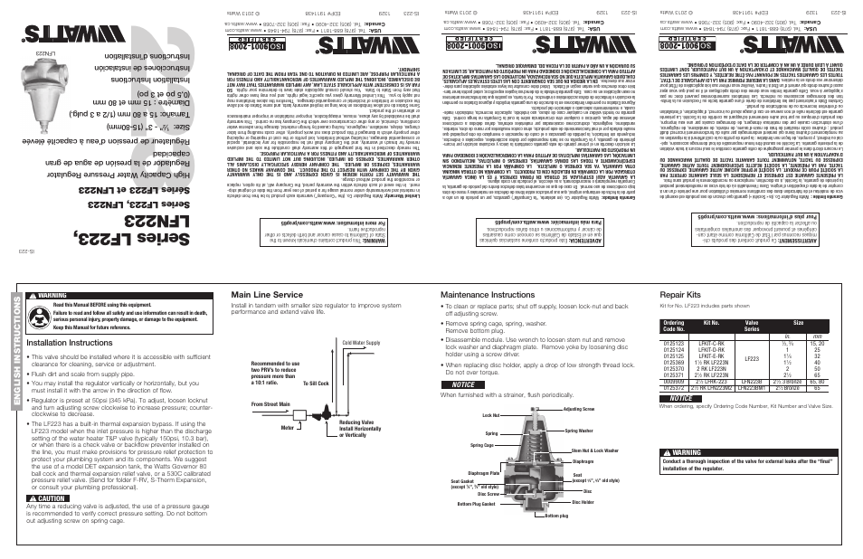 Watts LFN223BS User Manual | 2 pages