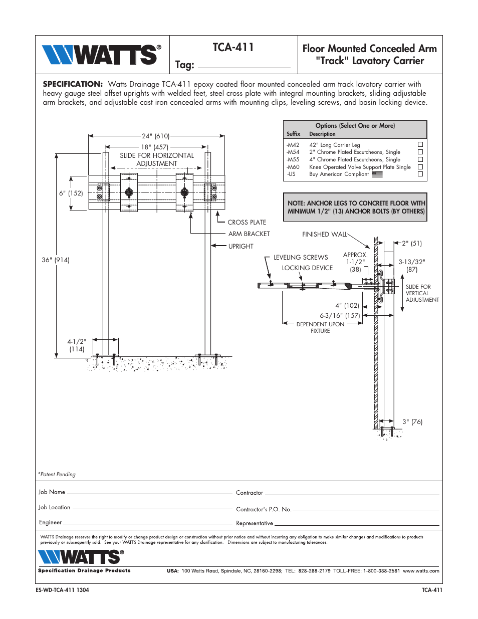 Watts TCA-411 User Manual | 1 page