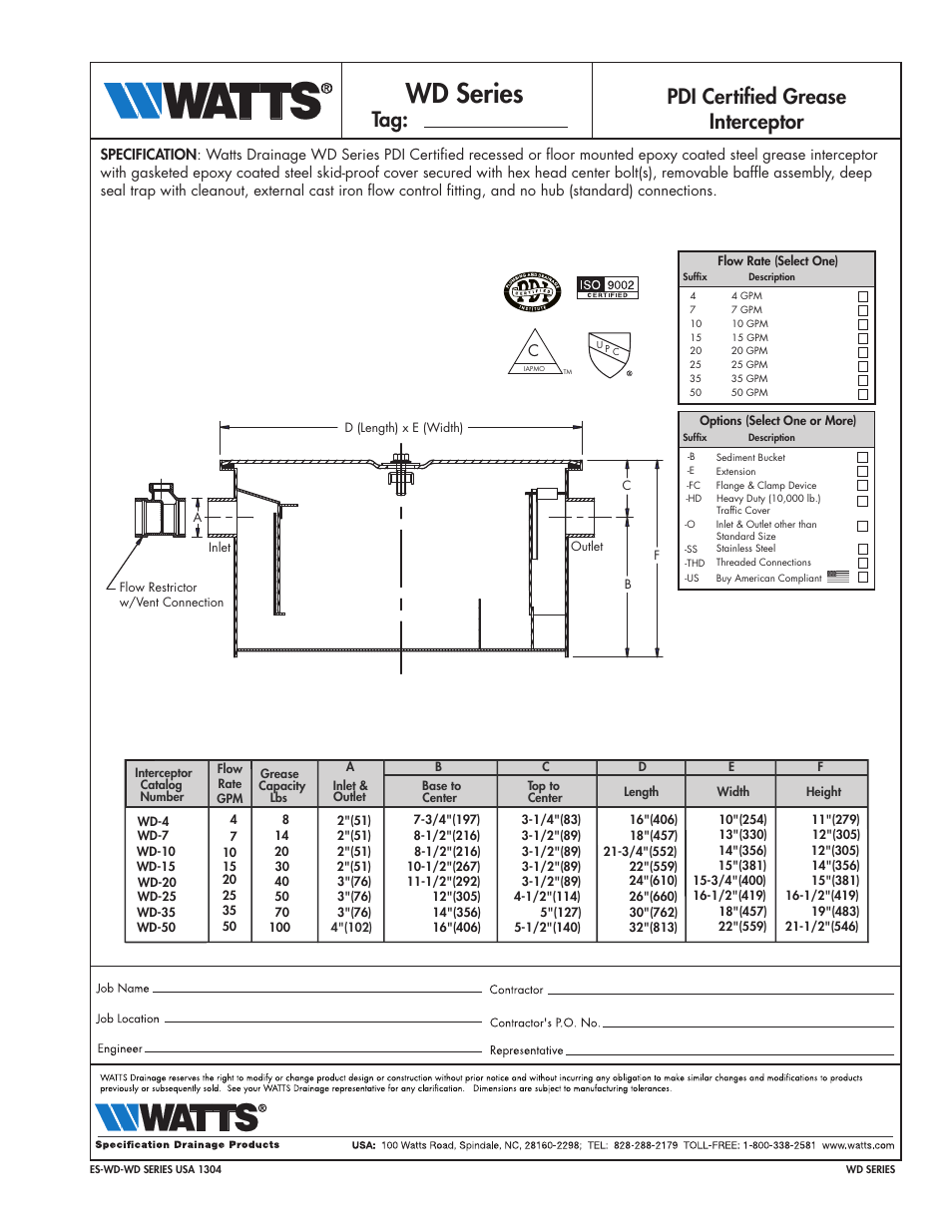 Watts WD-SERIES User Manual | 1 page