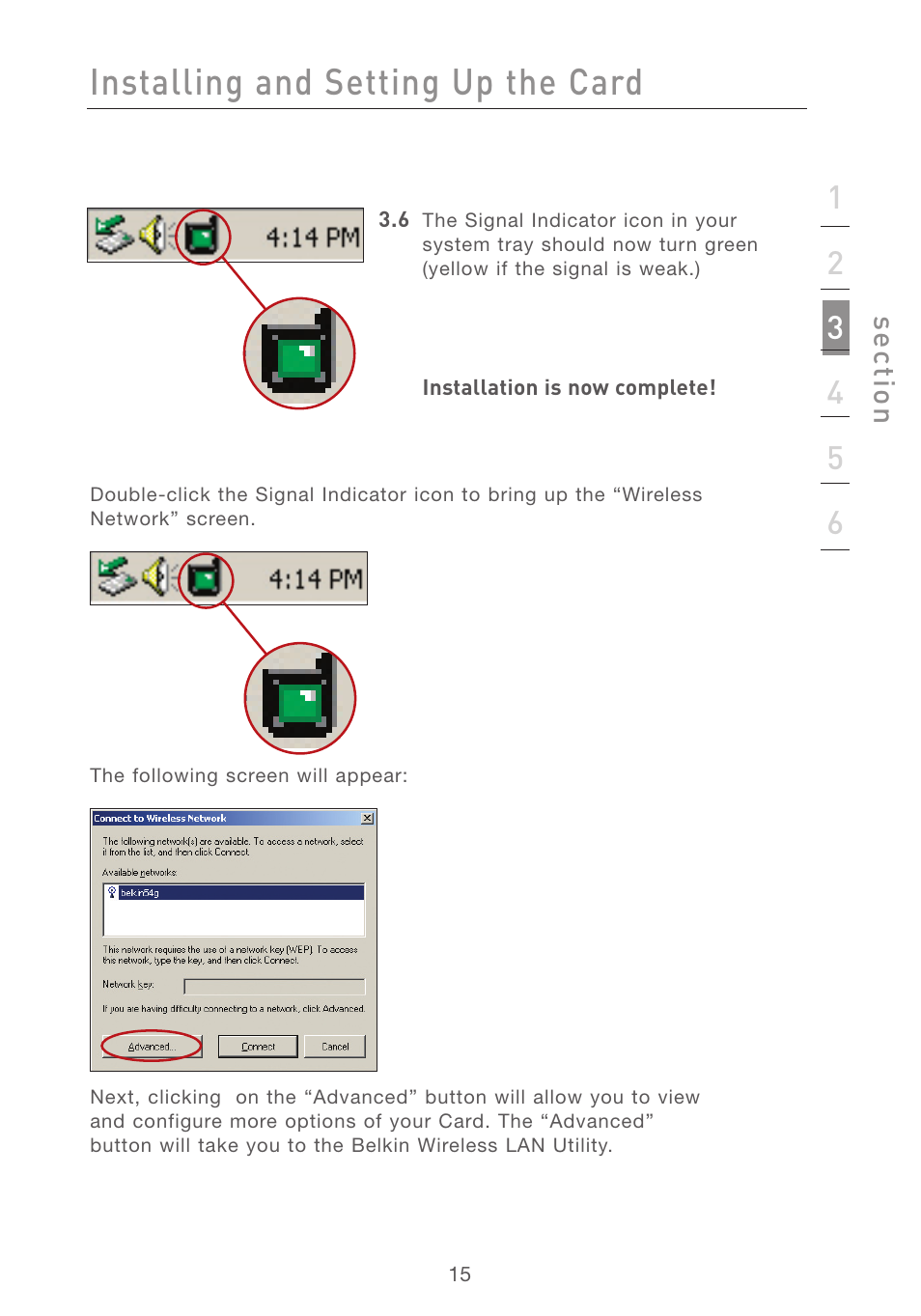 Installing and setting up the card | Belkin F5D7001 User Manual | Page 17 / 52