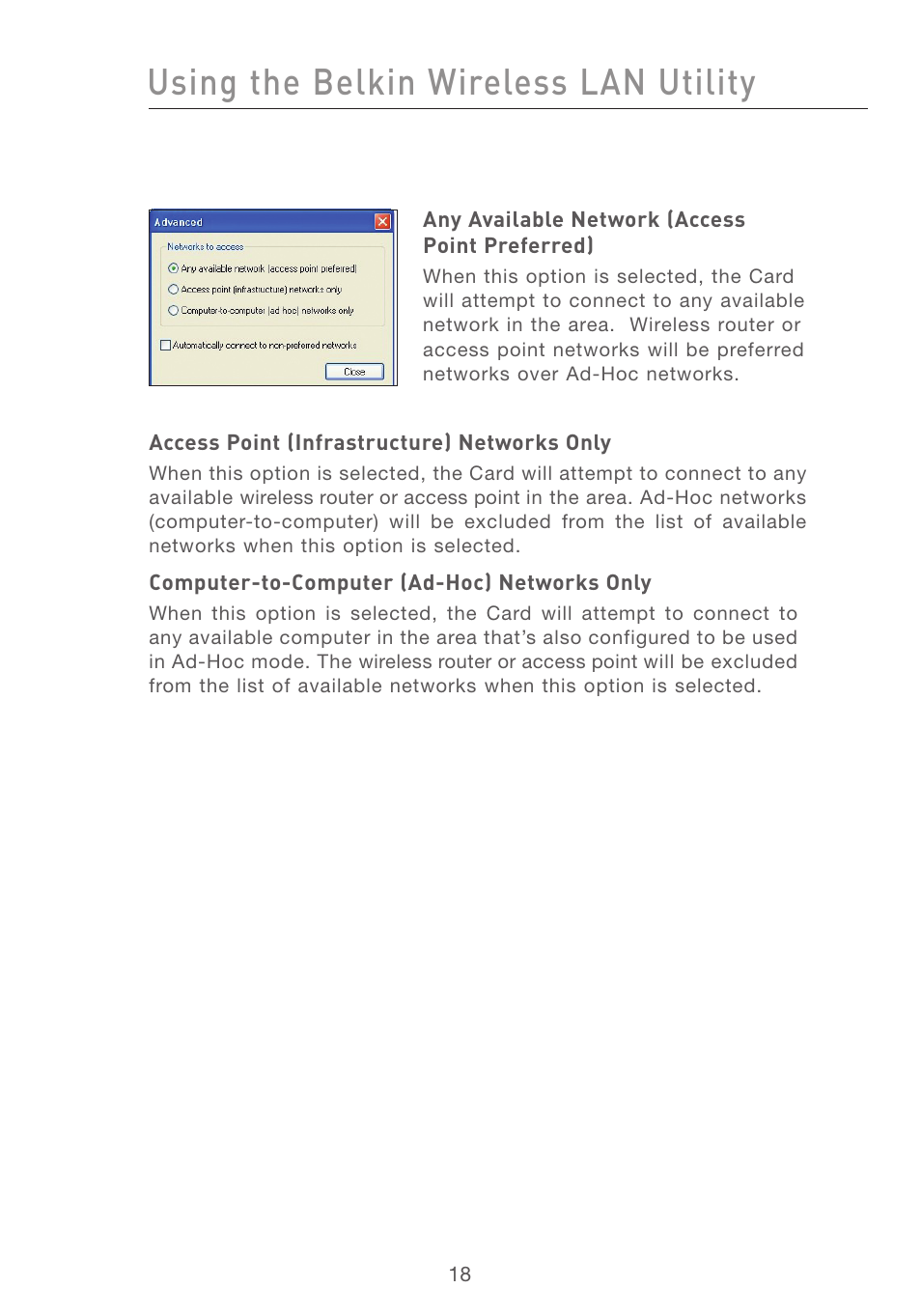 Using the belkin wireless lan utility | Belkin F5D7001 User Manual | Page 20 / 52